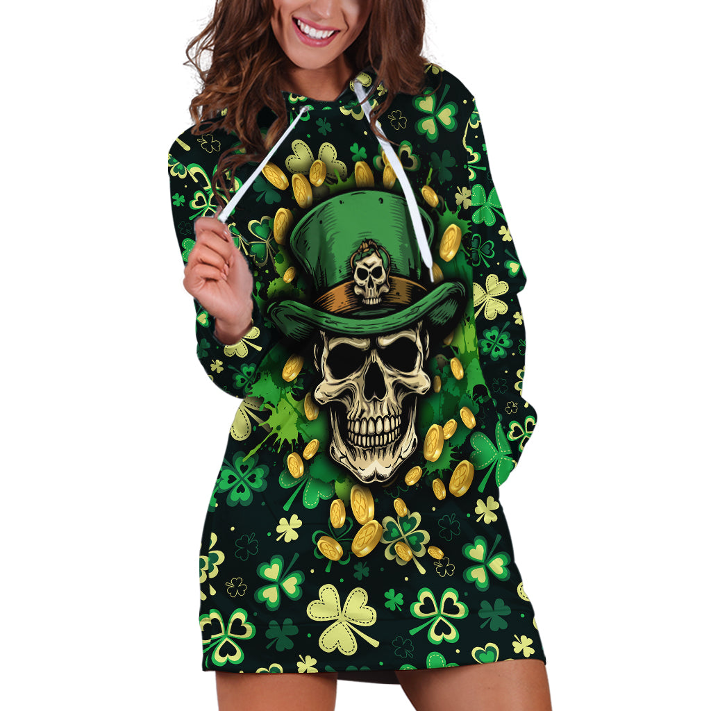 skull-and-shamrock-leaf-pattern-hoodie-dress-good-luck