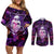 skull-and-moth-couples-matching-off-shoulder-short-dress-and-long-sleeve-button-shirts-fantasy-cosmic-abstract-grunge-purple-art