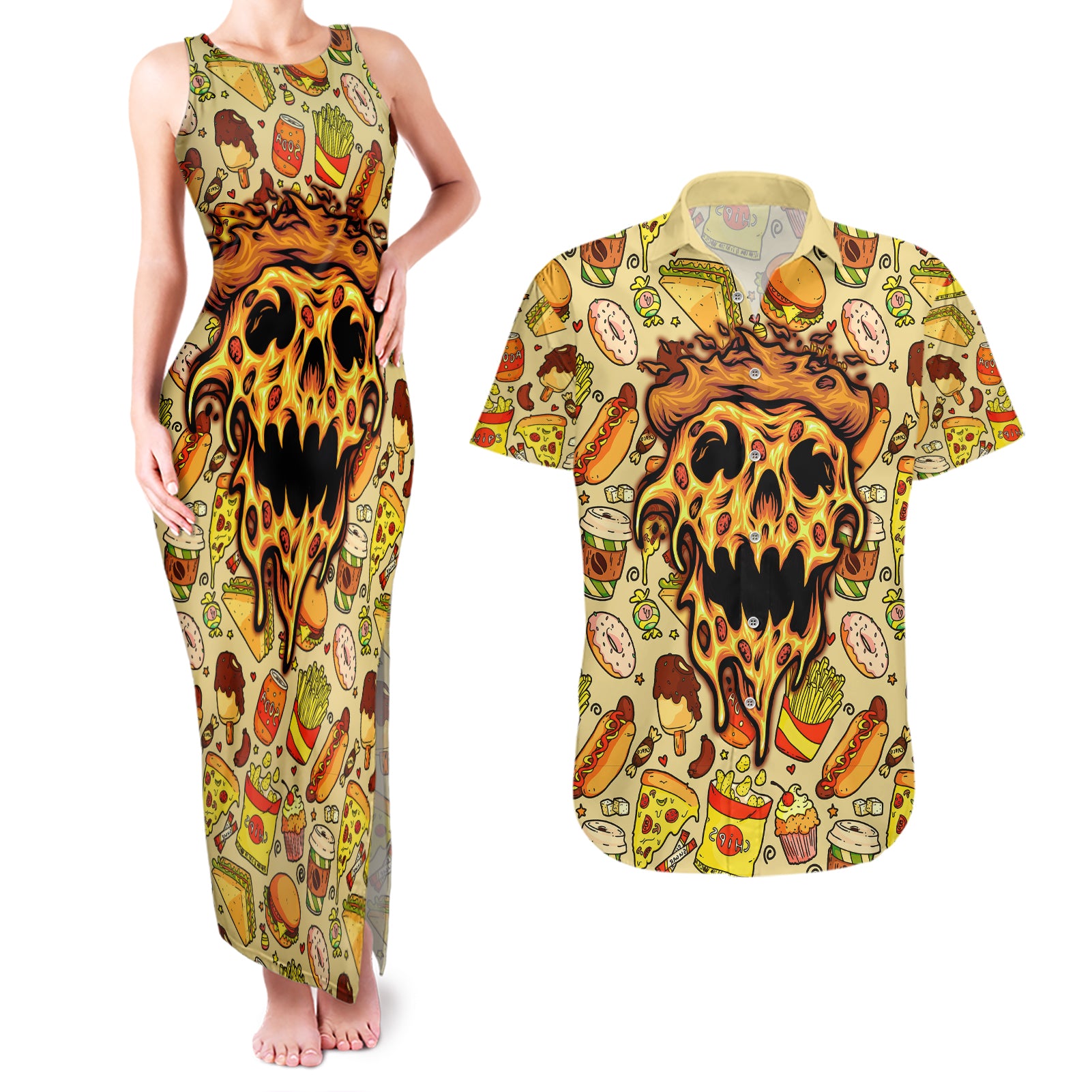 skull-pizza-pattern-couples-matching-tank-maxi-dress-and-hawaiian-shirt-rest-in-pizza