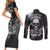 skull-grunge-pattern-couples-matching-short-sleeve-bodycon-dress-and-long-sleeve-button-shirts-warning-im-an-asshole