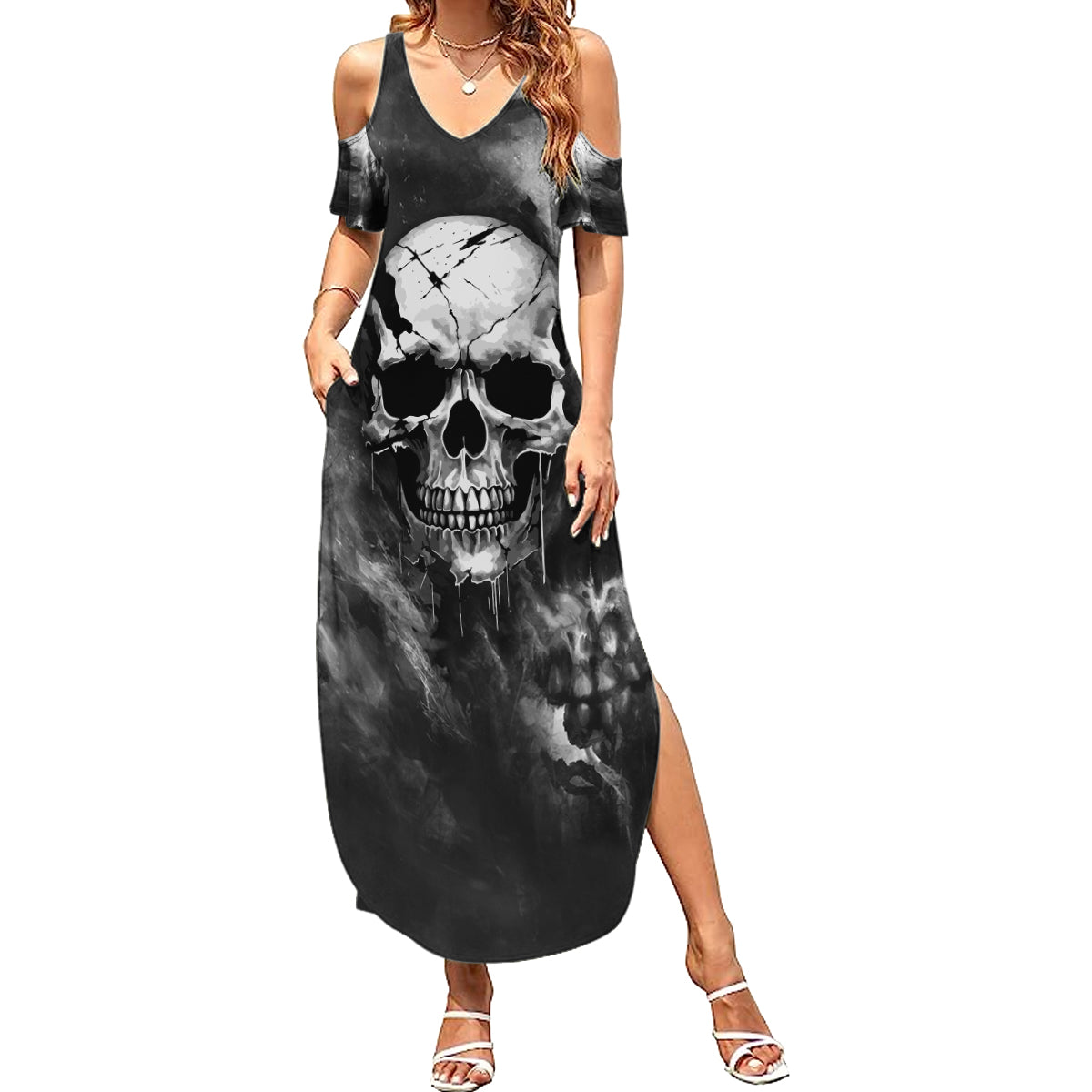 skull-grunge-pattern-summer-maxi-dress-warning-im-an-asshole