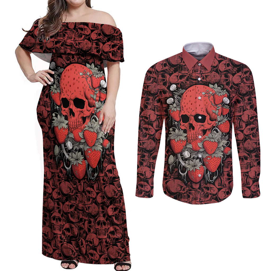 skull-pattern-couples-matching-off-shoulder-maxi-dress-and-long-sleeve-button-shirts-i-love-you-berry-much