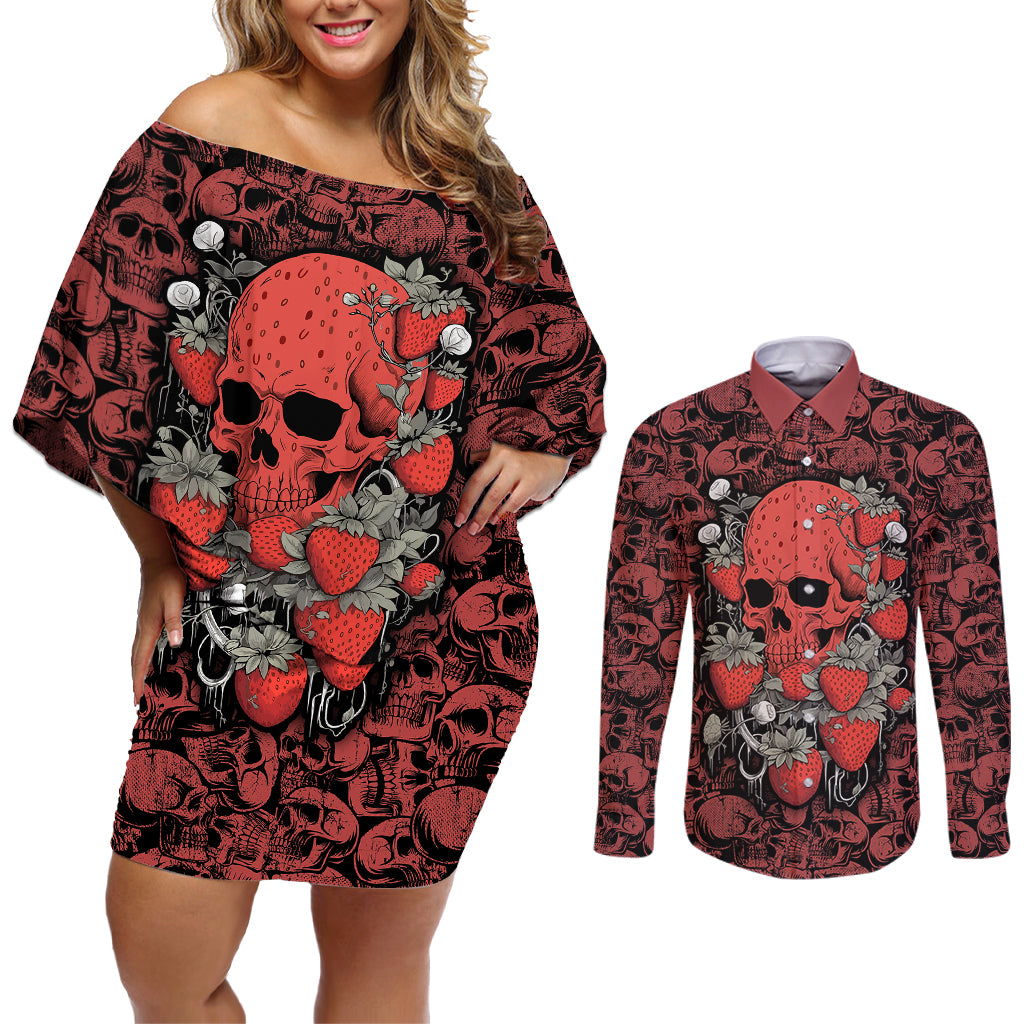 skull-pattern-couples-matching-off-shoulder-short-dress-and-long-sleeve-button-shirts-i-love-you-berry-much