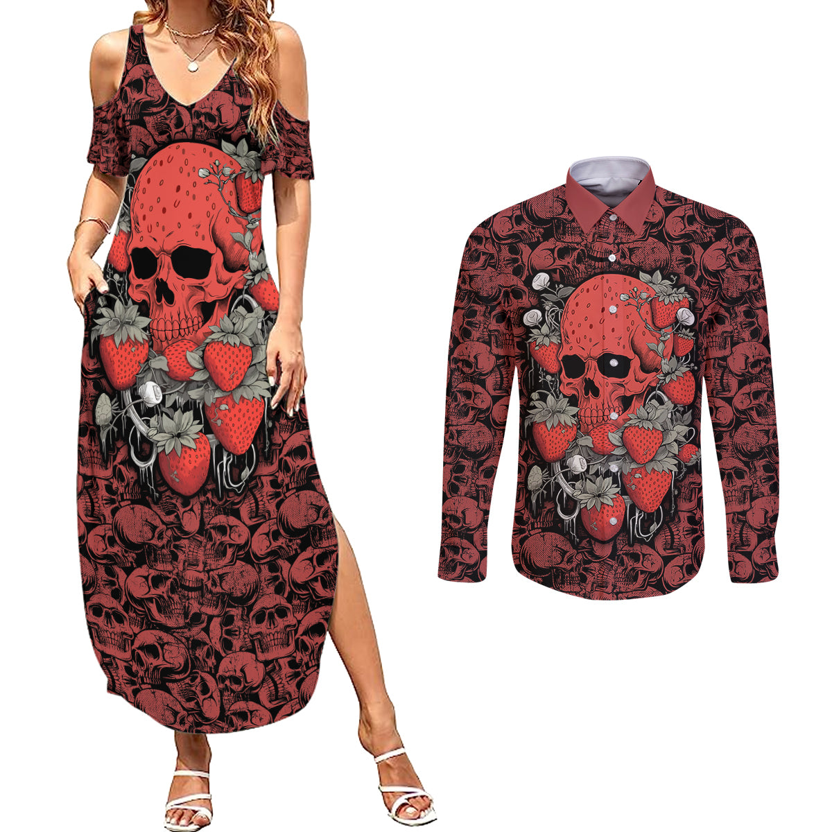 skull-pattern-couples-matching-summer-maxi-dress-and-long-sleeve-button-shirts-i-love-you-berry-much