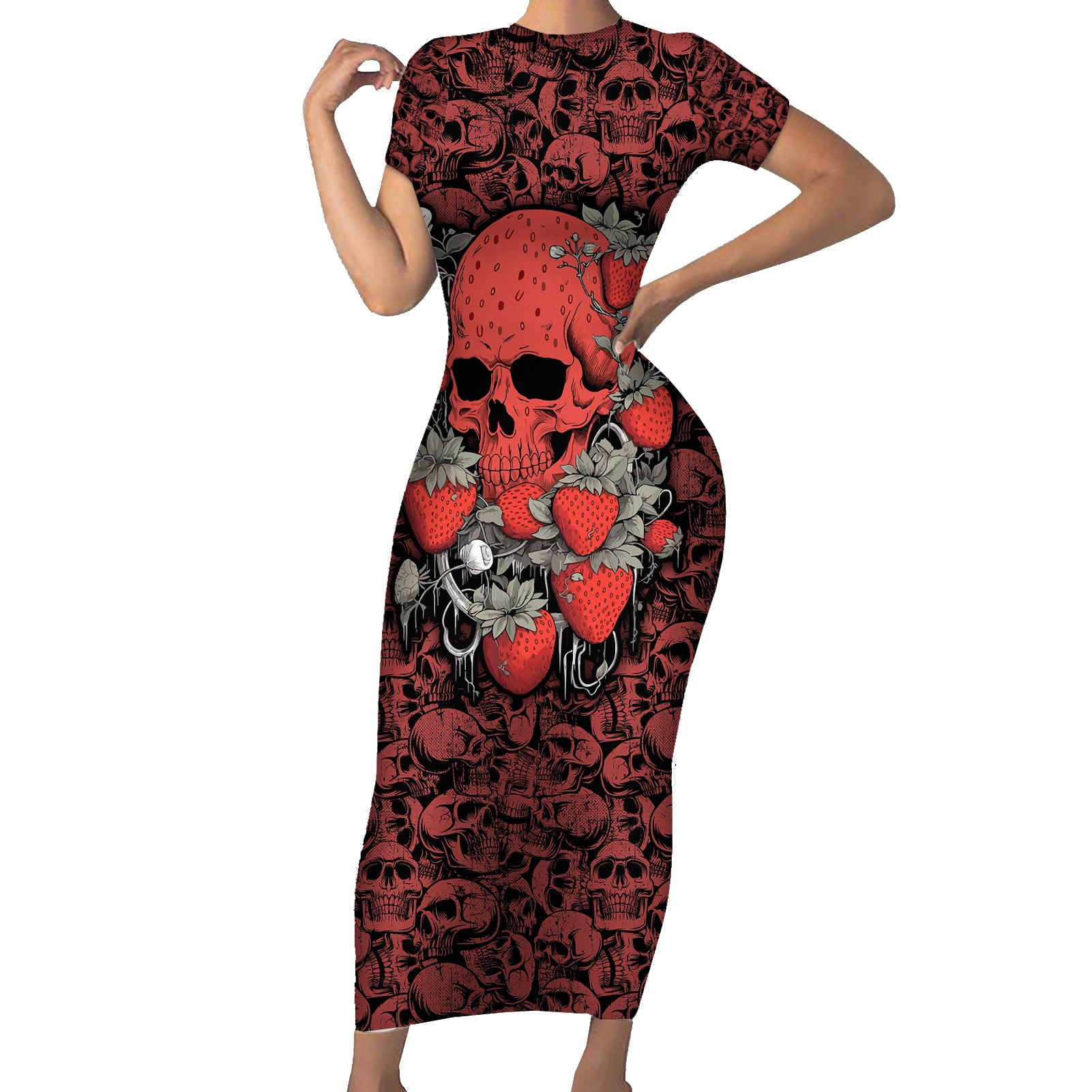 skull-pattern-short-sleeve-bodycon-dress-i-love-you-berry-much