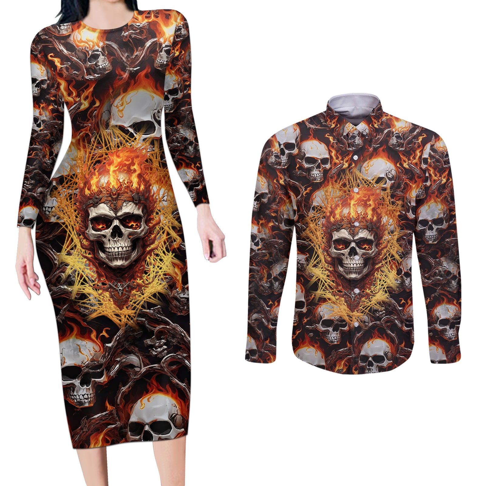 flaming-skull-couples-matching-long-sleeve-bodycon-dress-and-long-sleeve-button-shirts-judge-me-when-youre-perfect-otherwise-shut-up