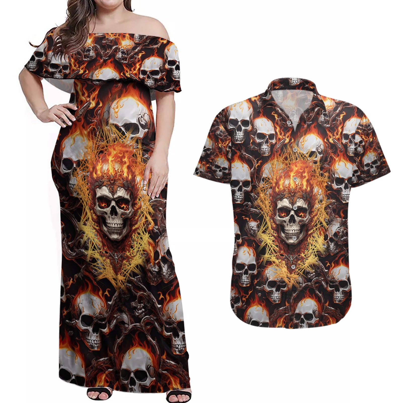 flaming-skull-couples-matching-off-shoulder-maxi-dress-and-hawaiian-shirt-judge-me-when-youre-perfect-otherwise-shut-up