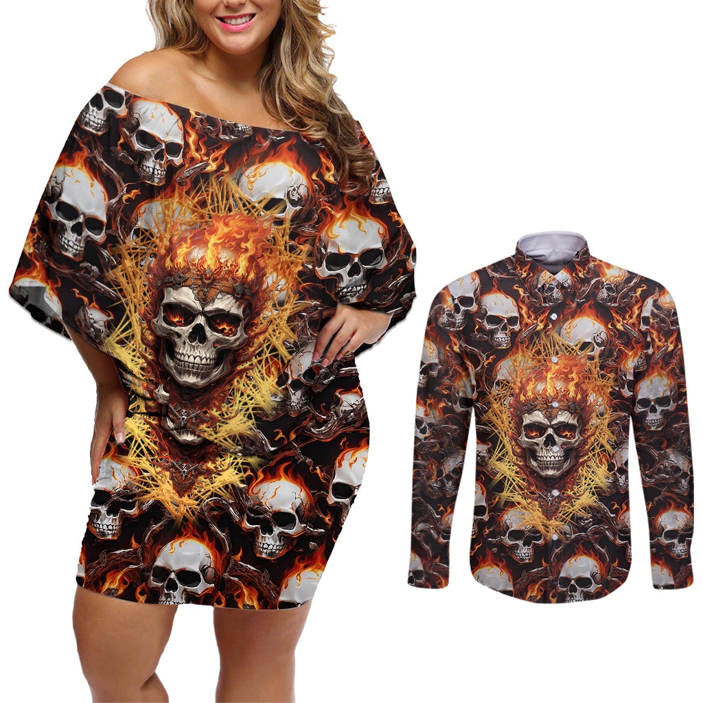 flaming-skull-couples-matching-off-shoulder-short-dress-and-long-sleeve-button-shirts-judge-me-when-youre-perfect-otherwise-shut-up