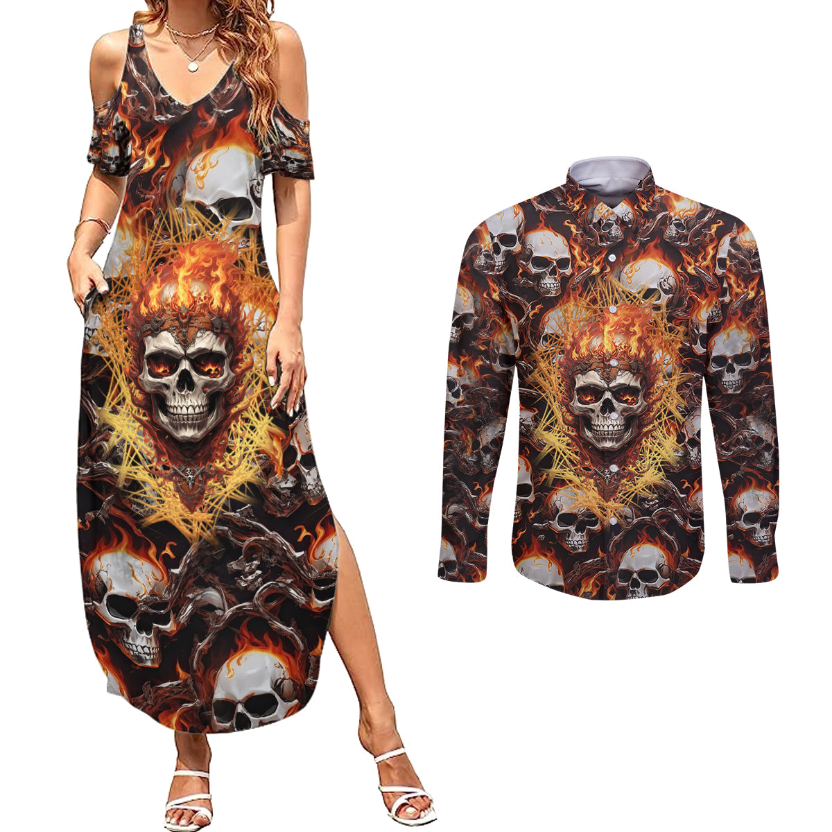 flaming-skull-couples-matching-summer-maxi-dress-and-long-sleeve-button-shirts-judge-me-when-youre-perfect-otherwise-shut-up