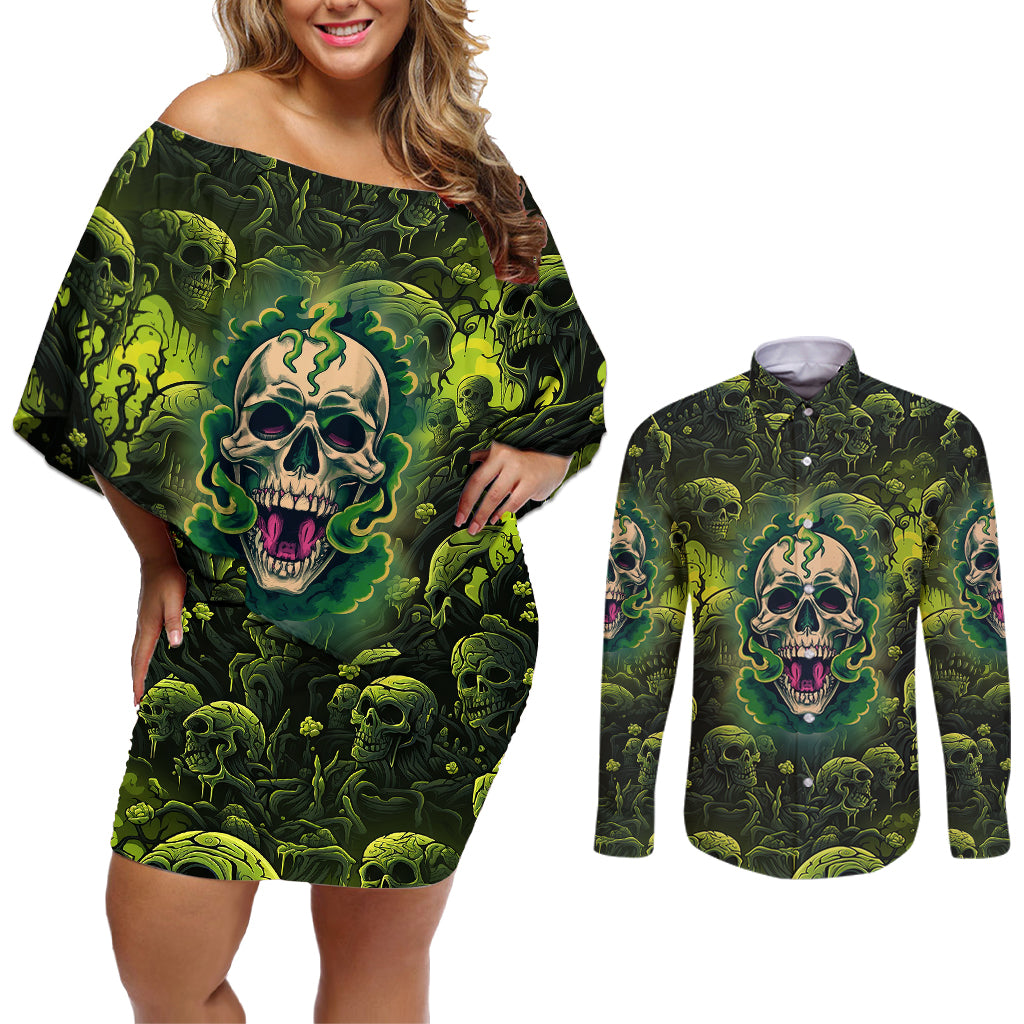 zombie-skull-couples-matching-off-shoulder-short-dress-and-long-sleeve-button-shirts-im-like-literally-dead