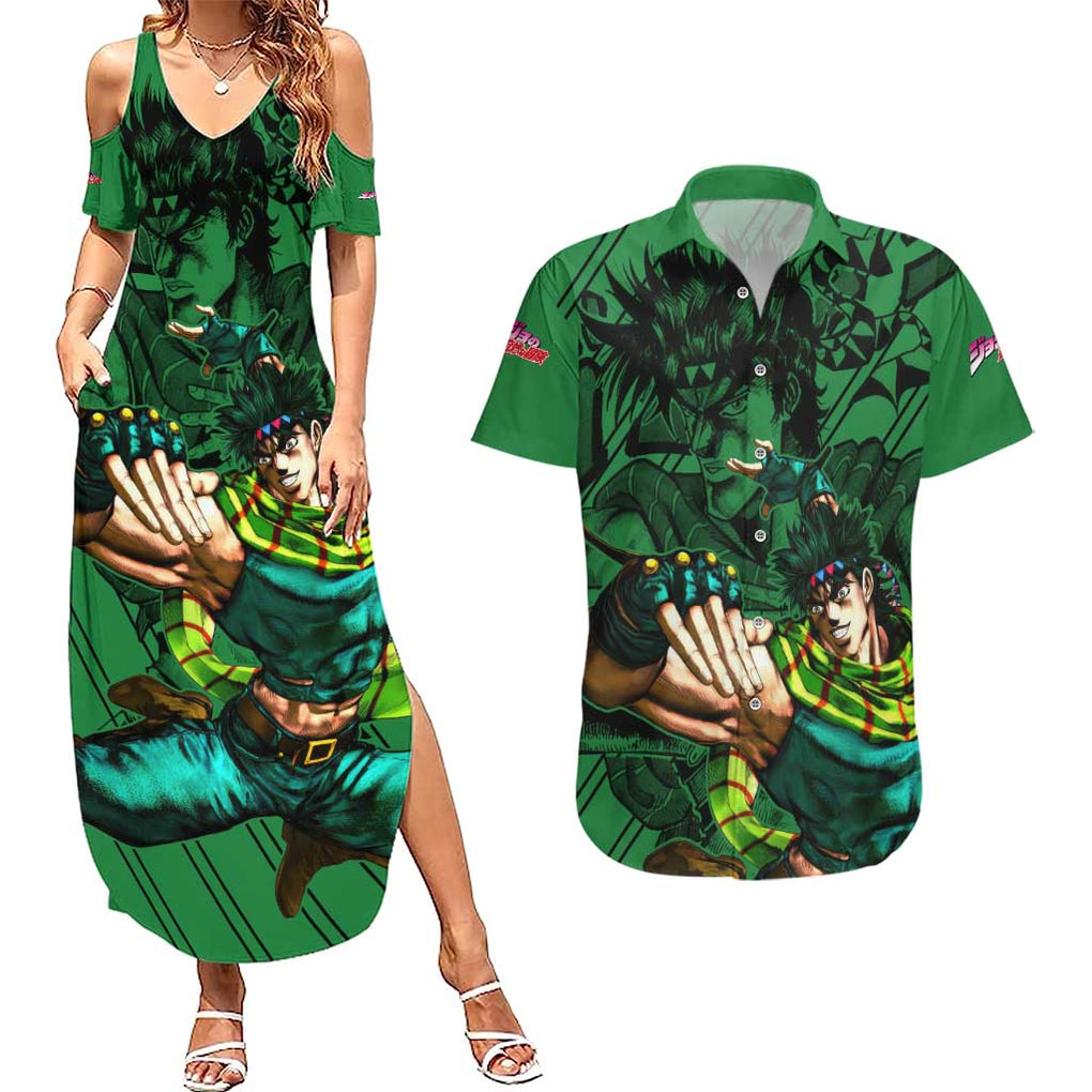 Joseph Joestar - JoJo's Bizarre Adventure Couples Matching Summer Maxi Dress and Hawaiian Shirt Anime Mix Black Sketch Style