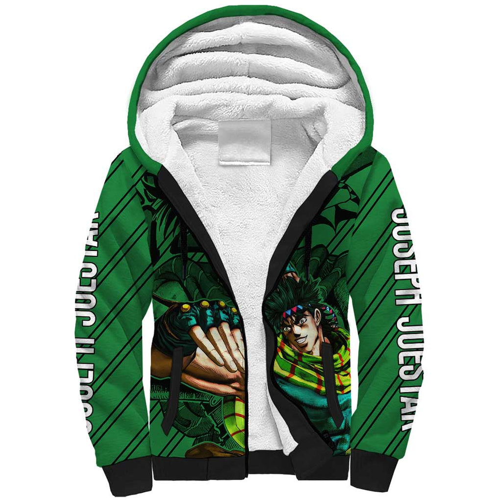 Joseph Joestar - JoJo's Bizarre Adventure Sherpa Hoodie Anime Mix Black Sketch Style