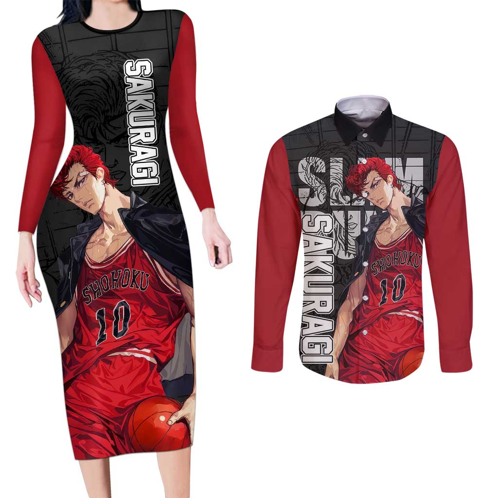 Sakuragi - Slam Dunk Couples Matching Long Sleeve Bodycon Dress and Long Sleeve Button Shirt Anime Style