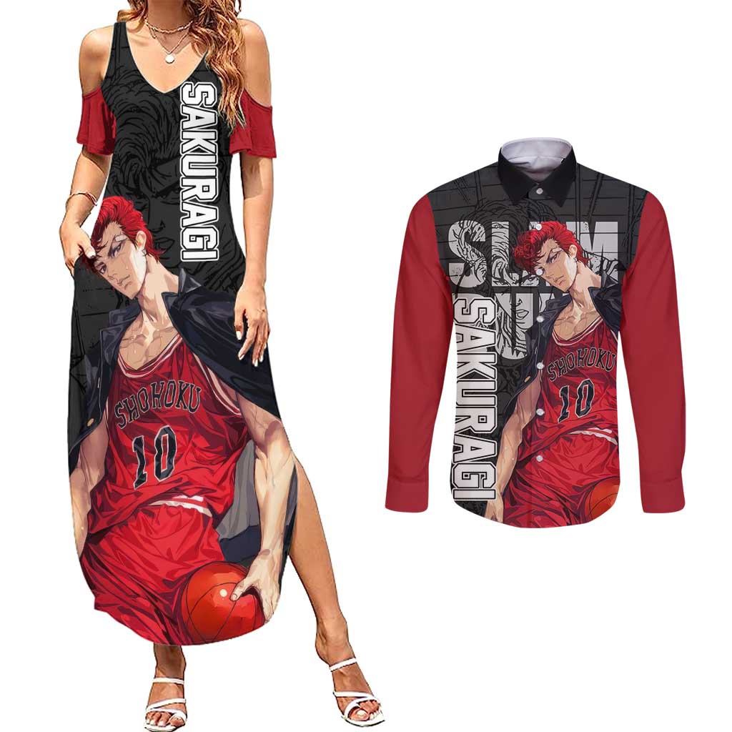 Sakuragi - Slam Dunk Couples Matching Summer Maxi Dress and Long Sleeve Button Shirt Anime Style