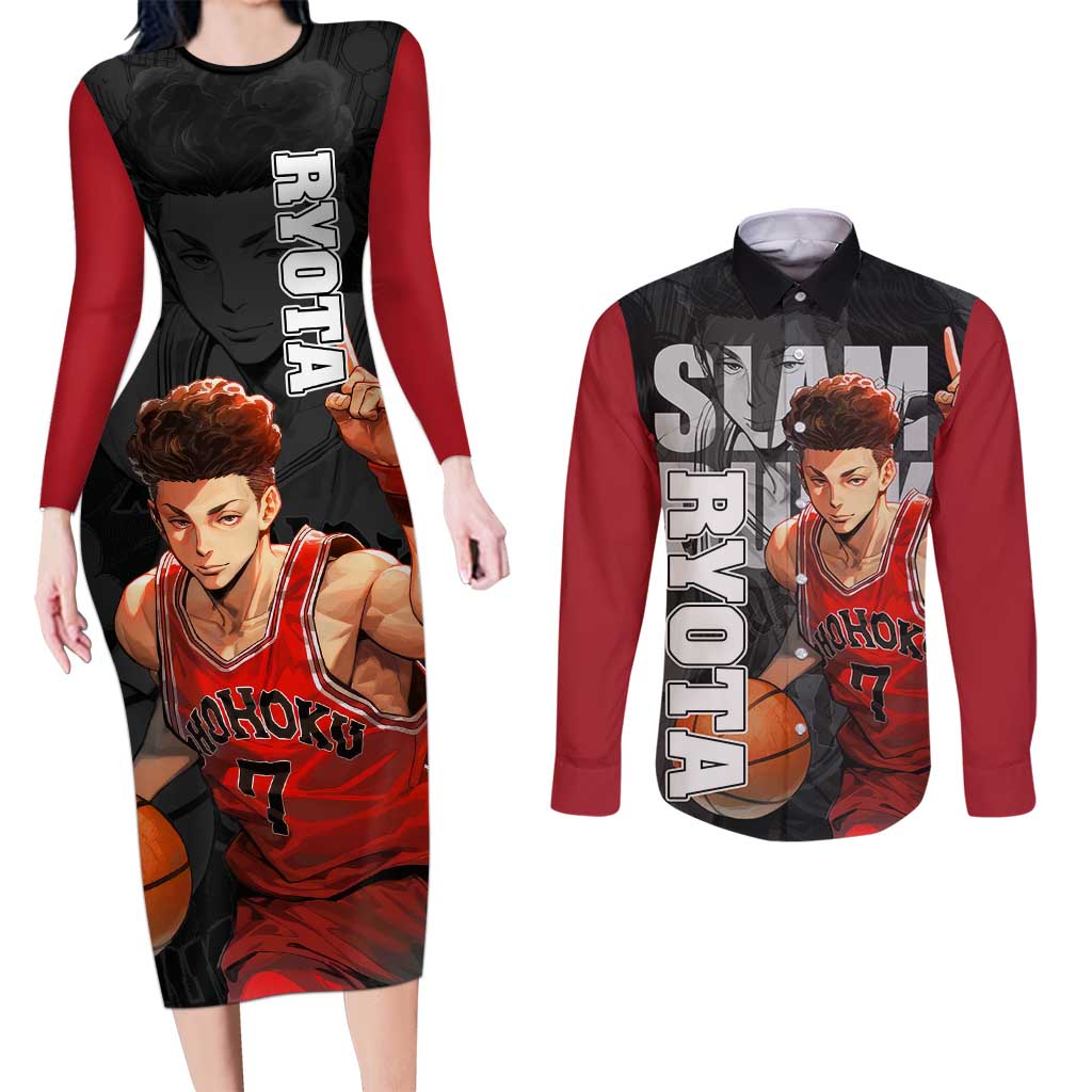 Miyagi Ryota - Slam Dunk Couples Matching Long Sleeve Bodycon Dress and Long Sleeve Button Shirt Anime Style