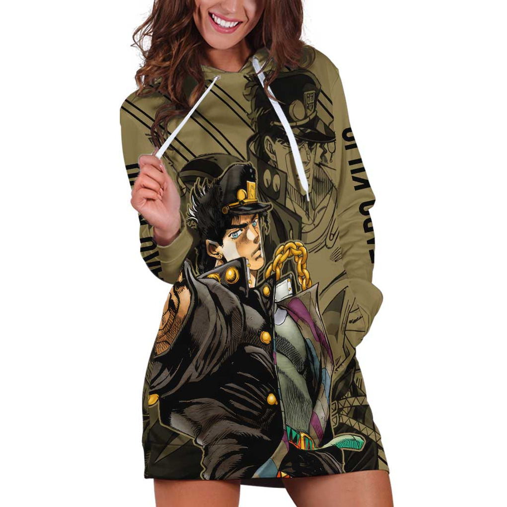 Jotaro Kujo - JoJo's Bizarre Adventure Hoodie Dress Anime Mix Black Sketch Style