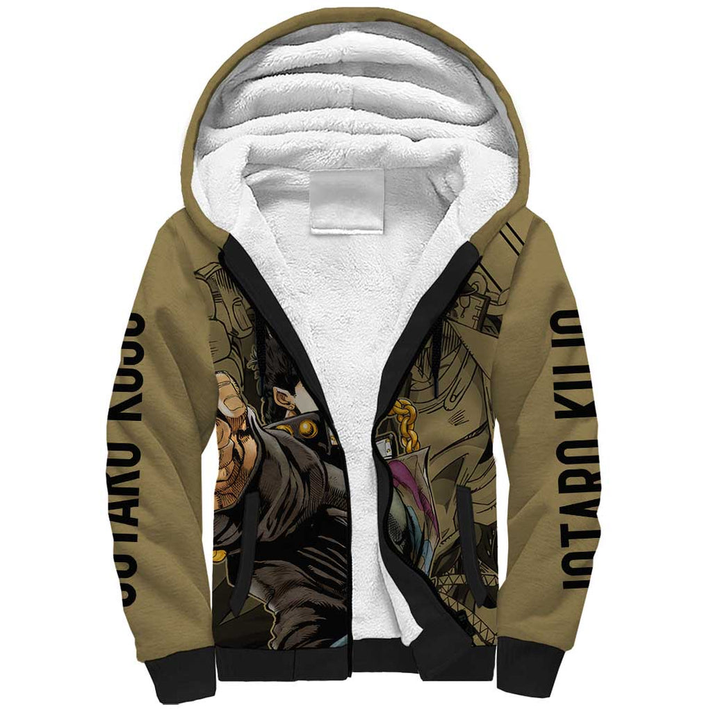 Jotaro Kujo - JoJo's Bizarre Adventure Sherpa Hoodie Anime Mix Black Sketch Style