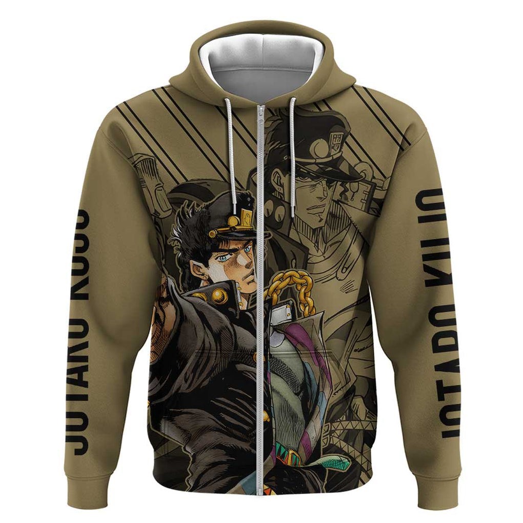 Jotaro Kujo - JoJo's Bizarre Adventure Zip Hoodie Anime Mix Black Sketch Style