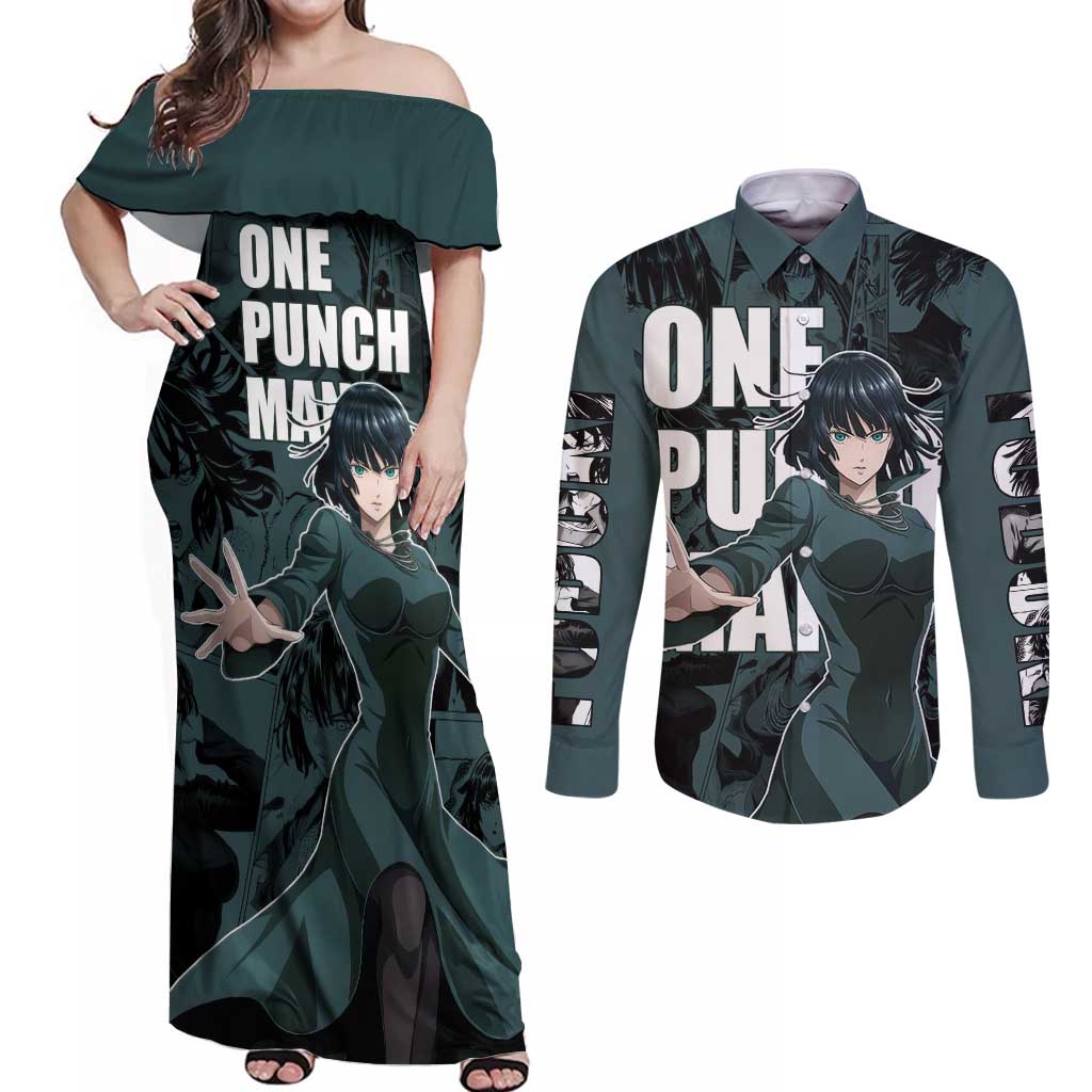 Fubuki - One Punch Man Couples Matching Off Shoulder Maxi Dress and Long Sleeve Button Shirt Anime Style