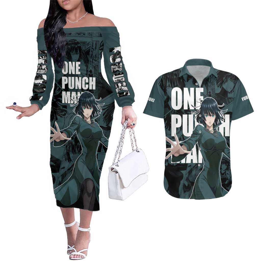 Fubuki - One Punch Man Couples Matching Off The Shoulder Long Sleeve Dress and Hawaiian Shirt Anime Style