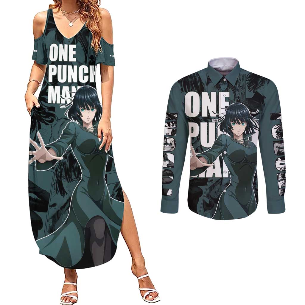 Fubuki - One Punch Man Couples Matching Summer Maxi Dress and Long Sleeve Button Shirt Anime Style