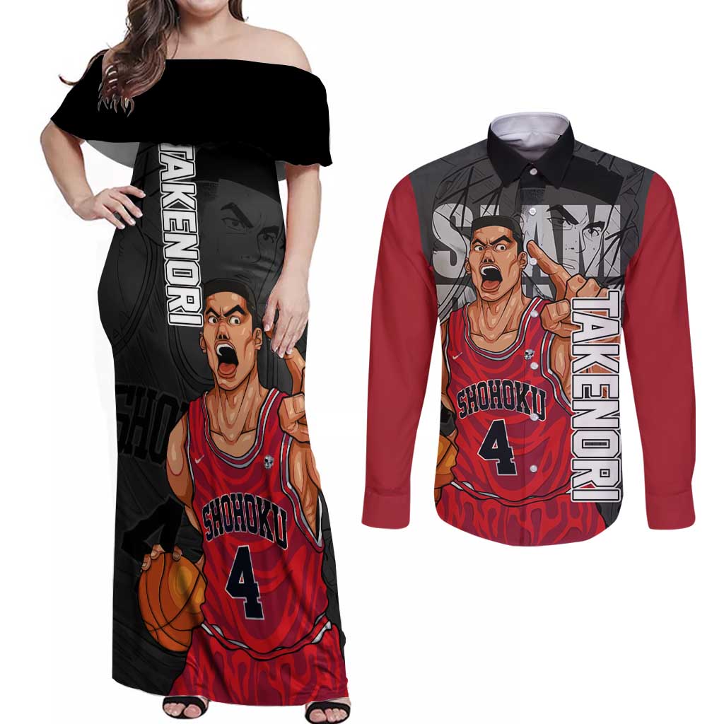 Akagi Takenori - Slam Dunk Couples Matching Off Shoulder Maxi Dress and Long Sleeve Button Shirt Anime Style