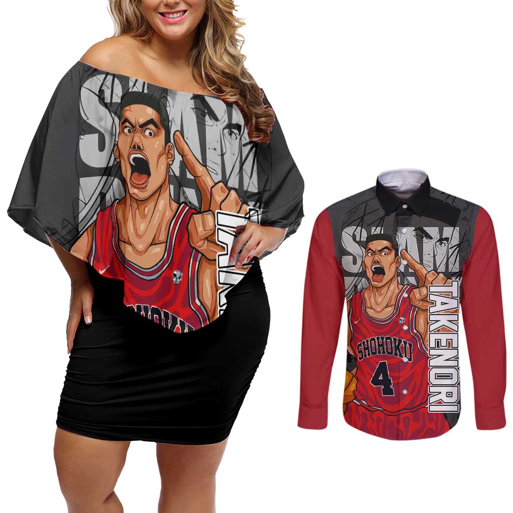 Akagi Takenori - Slam Dunk Couples Matching Off Shoulder Short Dress and Long Sleeve Button Shirt Anime Style