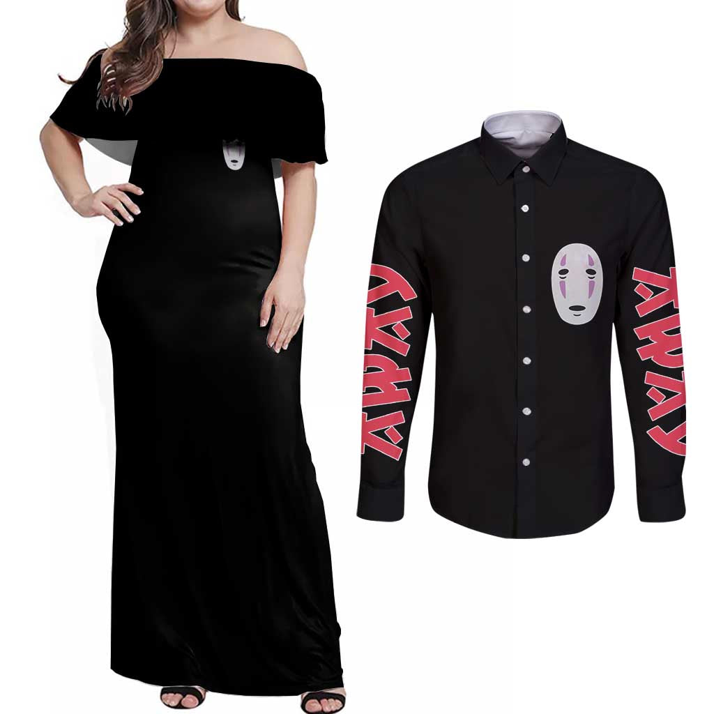 Spirited Away Studio Ghibli Couples Matching Off Shoulder Maxi Dress and Long Sleeve Button Shirt Anime Style