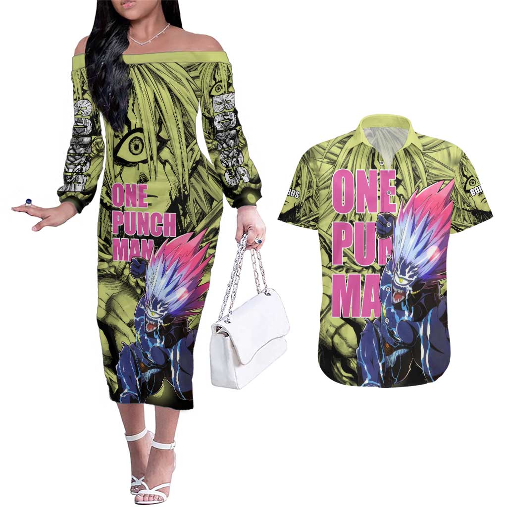 Boros - One Punch Man Couples Matching Off The Shoulder Long Sleeve Dress and Hawaiian Shirt Anime Style