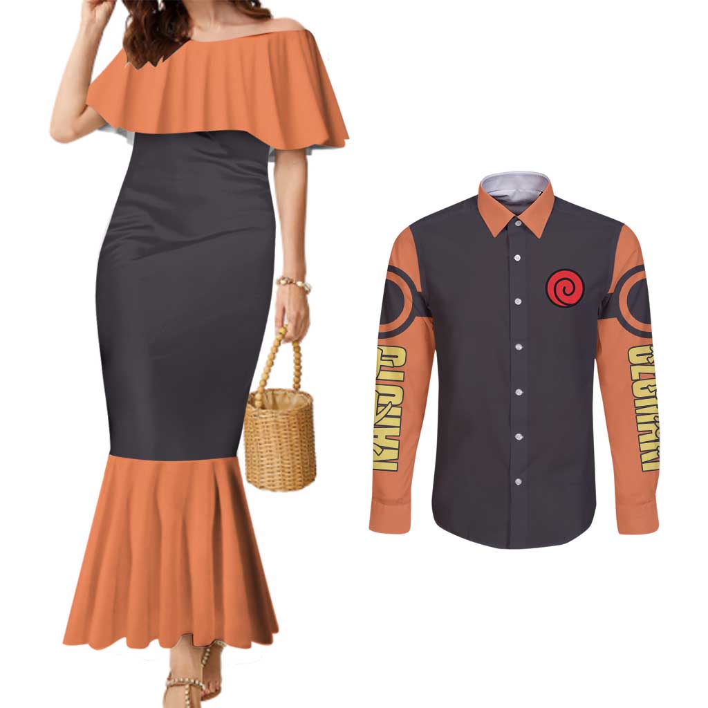 Uzumaki Naruto Naruto Shippuden Couples Matching Mermaid Dress and Long Sleeve Button Shirt Anime Style