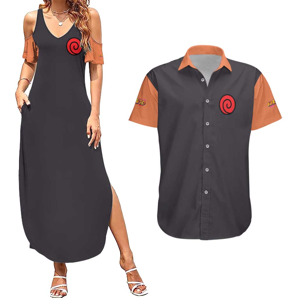 Uzumaki Naruto Naruto Shippuden Couples Matching Summer Maxi Dress and Hawaiian Shirt Anime Style