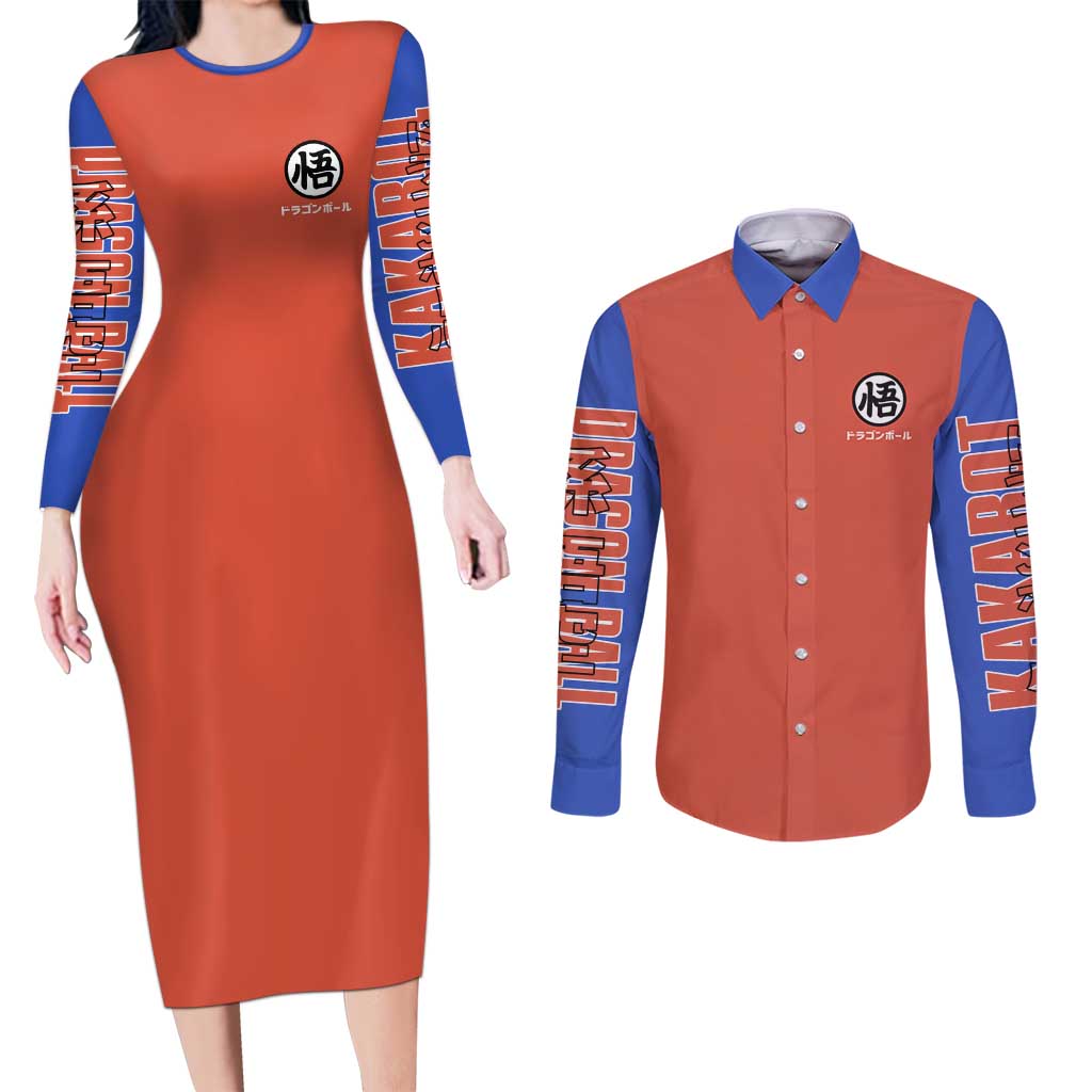 Son Goku Dragon Ball Z Couples Matching Long Sleeve Bodycon Dress and Long Sleeve Button Shirt Anime Style