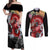 Red Dragon Couples Matching Off Shoulder Maxi Dress and Long Sleeve Button Shirt Japan Art Style