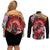 Red Dragon Couples Matching Off Shoulder Short Dress and Long Sleeve Button Shirt Japan Art Style