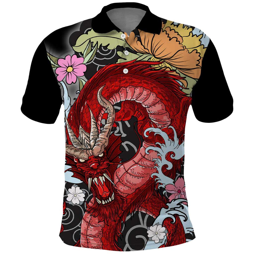 Red Dragon Polo Shirt Japan Art Style