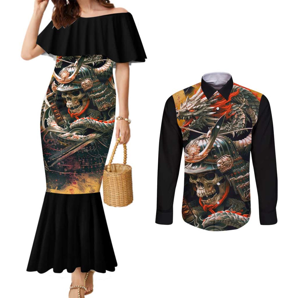 Samurai Yakuza Couples Matching Mermaid Dress and Long Sleeve Button Shirt Japan Art Style