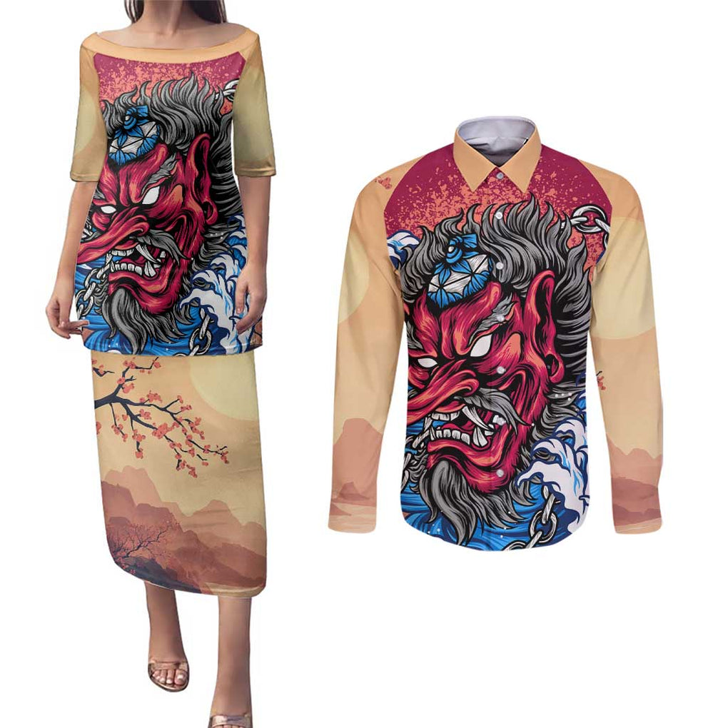 Tengu Couples Matching Puletasi and Long Sleeve Button Shirt Japan Art Style