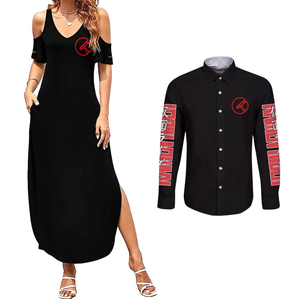 Kamen Rider Den-O Couples Matching Summer Maxi Dress and Long Sleeve Button Shirt Anime Style