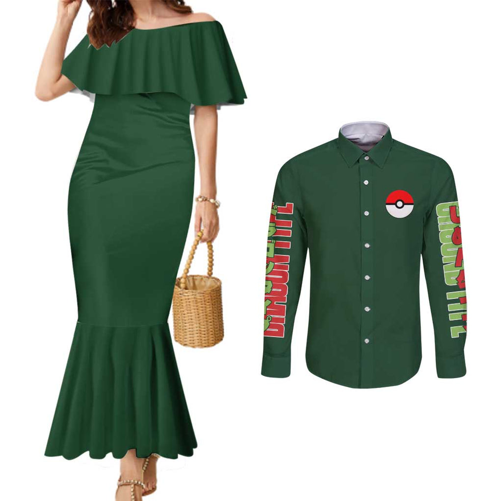 Flygon - Poke Couples Matching Mermaid Dress and Long Sleeve Button Shirt Anime Style