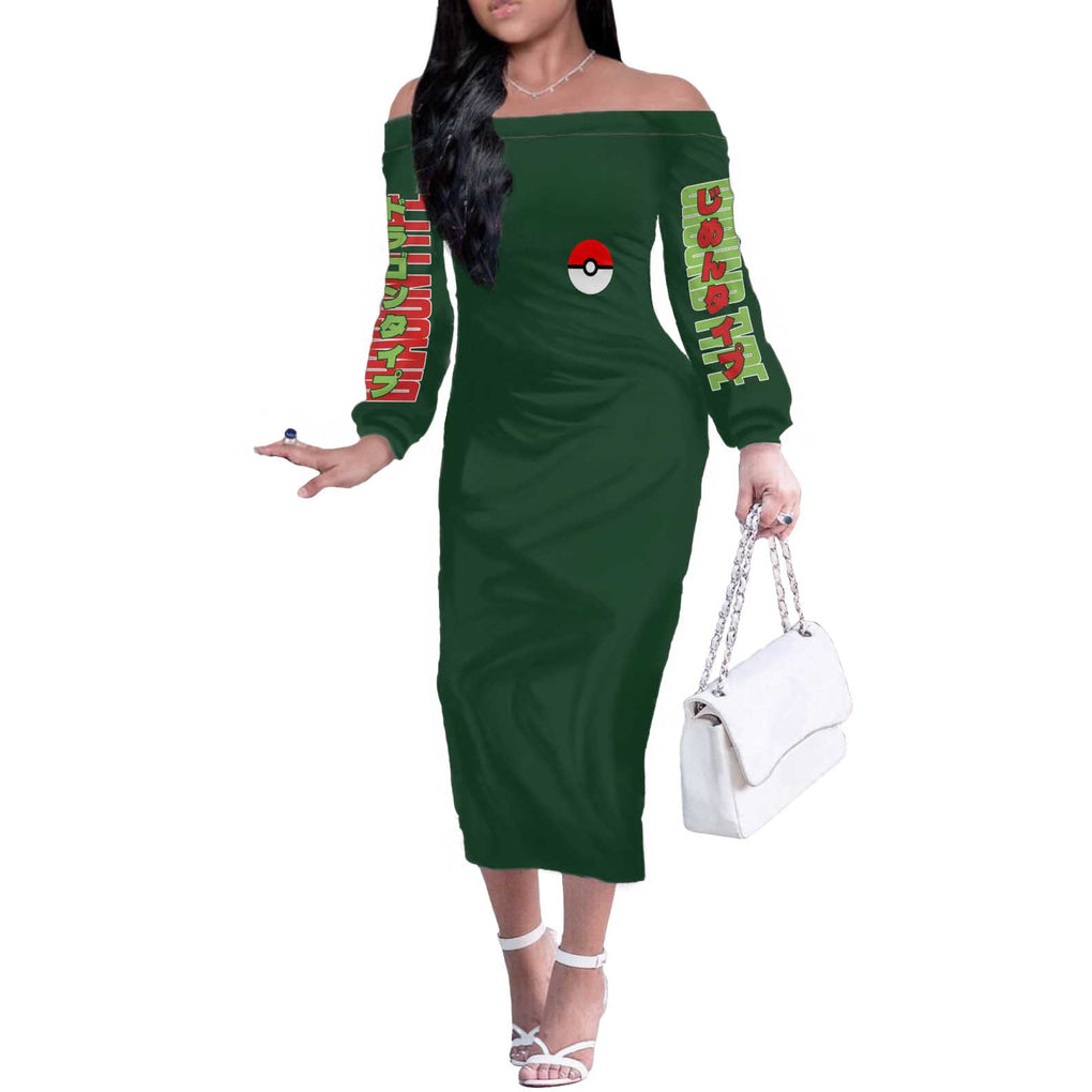 Flygon - Poke Off The Shoulder Long Sleeve Dress Anime Style