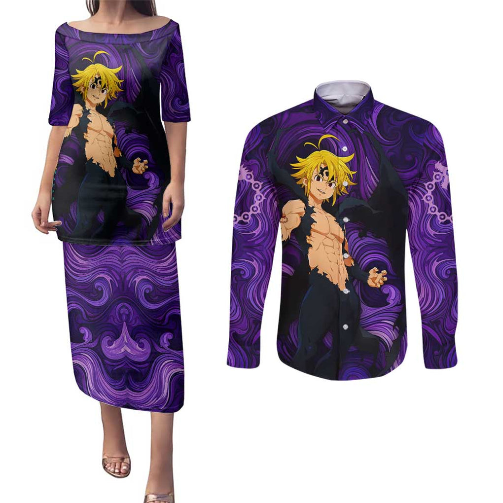 Trippy Meliodas Assault Mode Seven Deadly Sins Couples Matching Puletasi and Long Sleeve Button Shirt Trippy Style