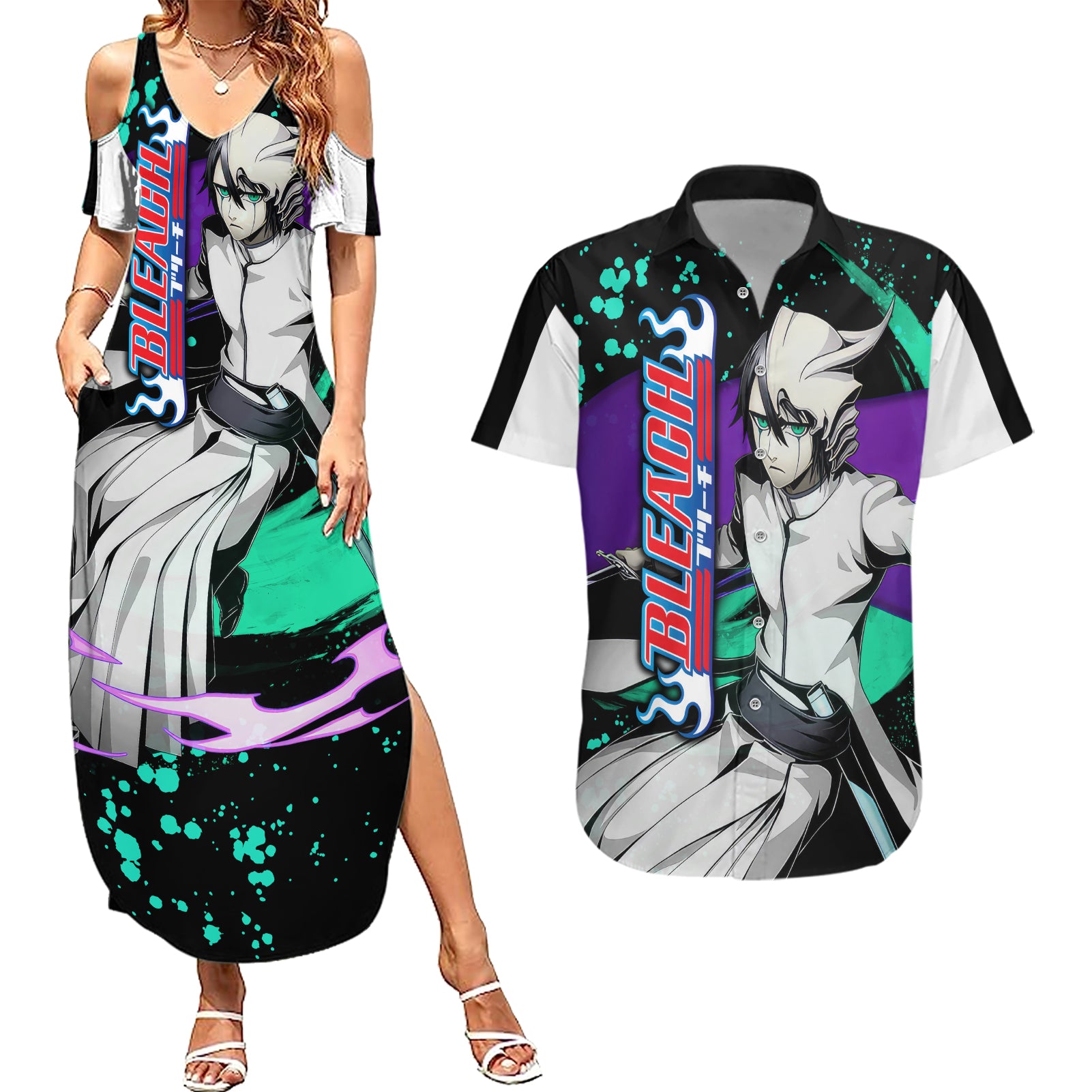 Ulquiorra Schiffer Couples Matching Summer Maxi Dress and Hawaiian Shirt Bleach