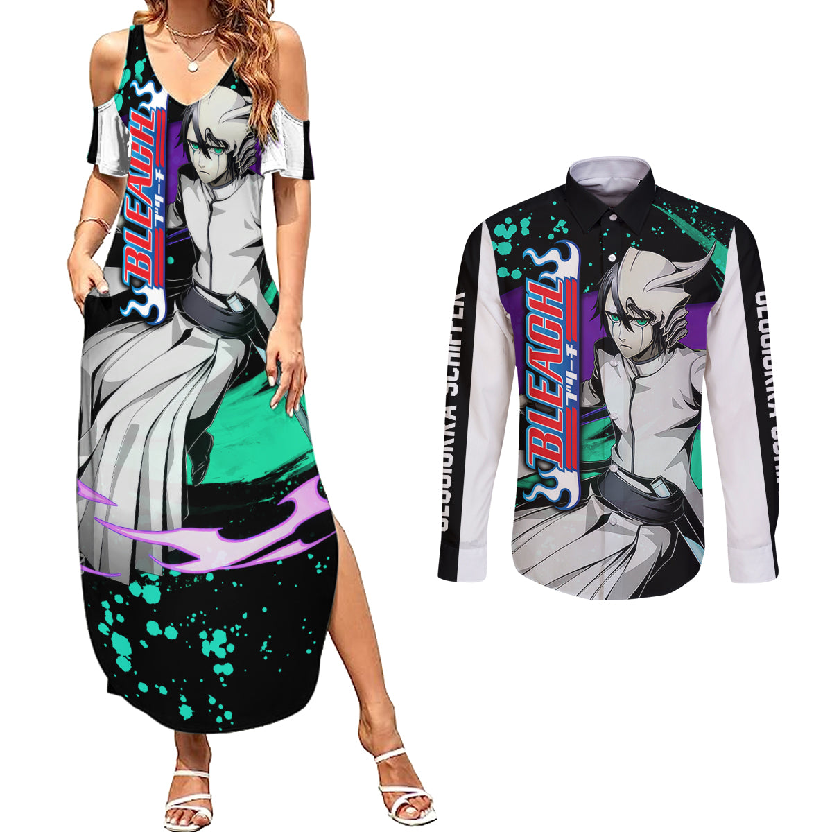 Ulquiorra Schiffer Couples Matching Summer Maxi Dress and Long Sleeve Button Shirt Bleach