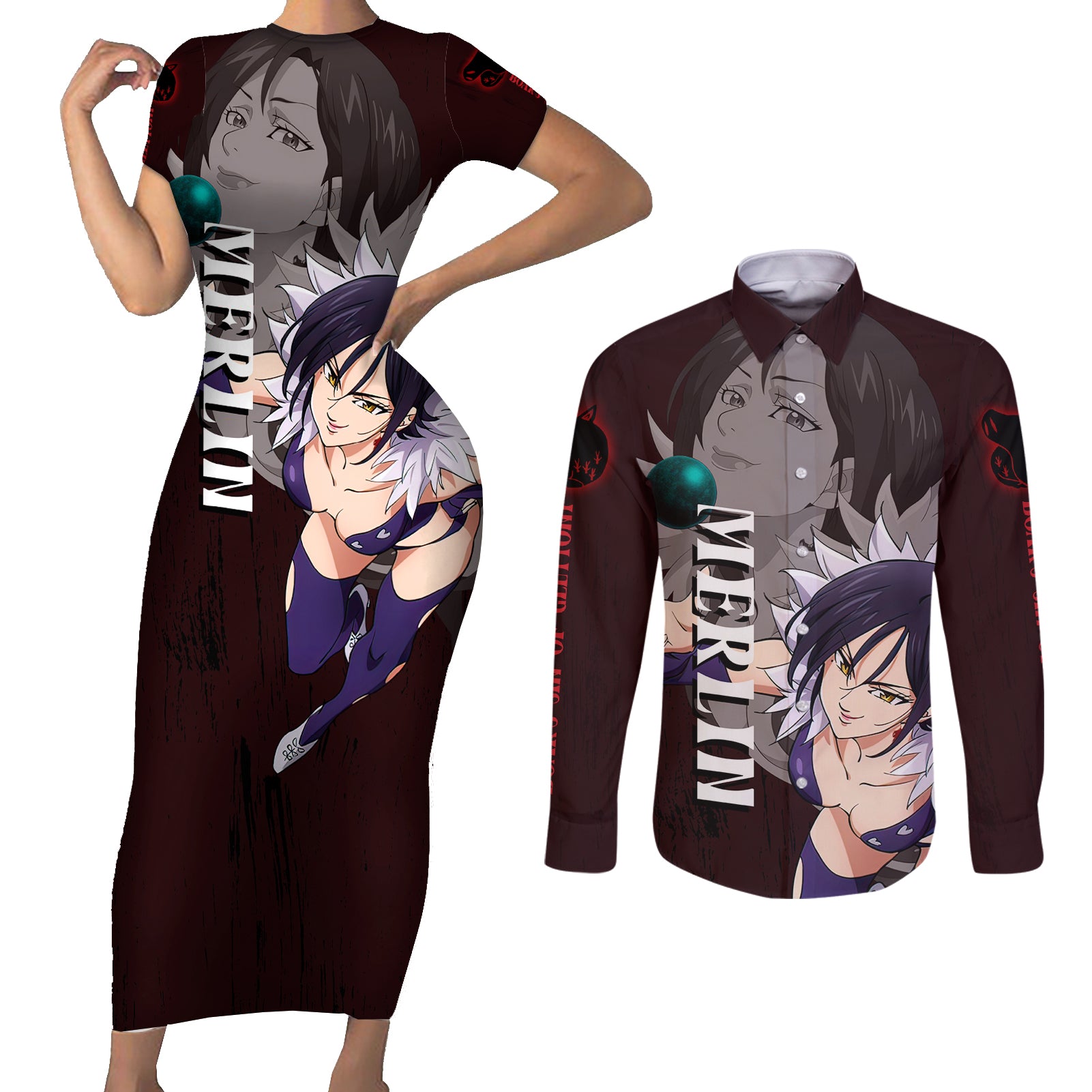 Merlin - Anime Couples Matching Short Sleeve Bodycon Dress and Long Sleeve Button Shirt Boar's Sin of Gluttony Anime