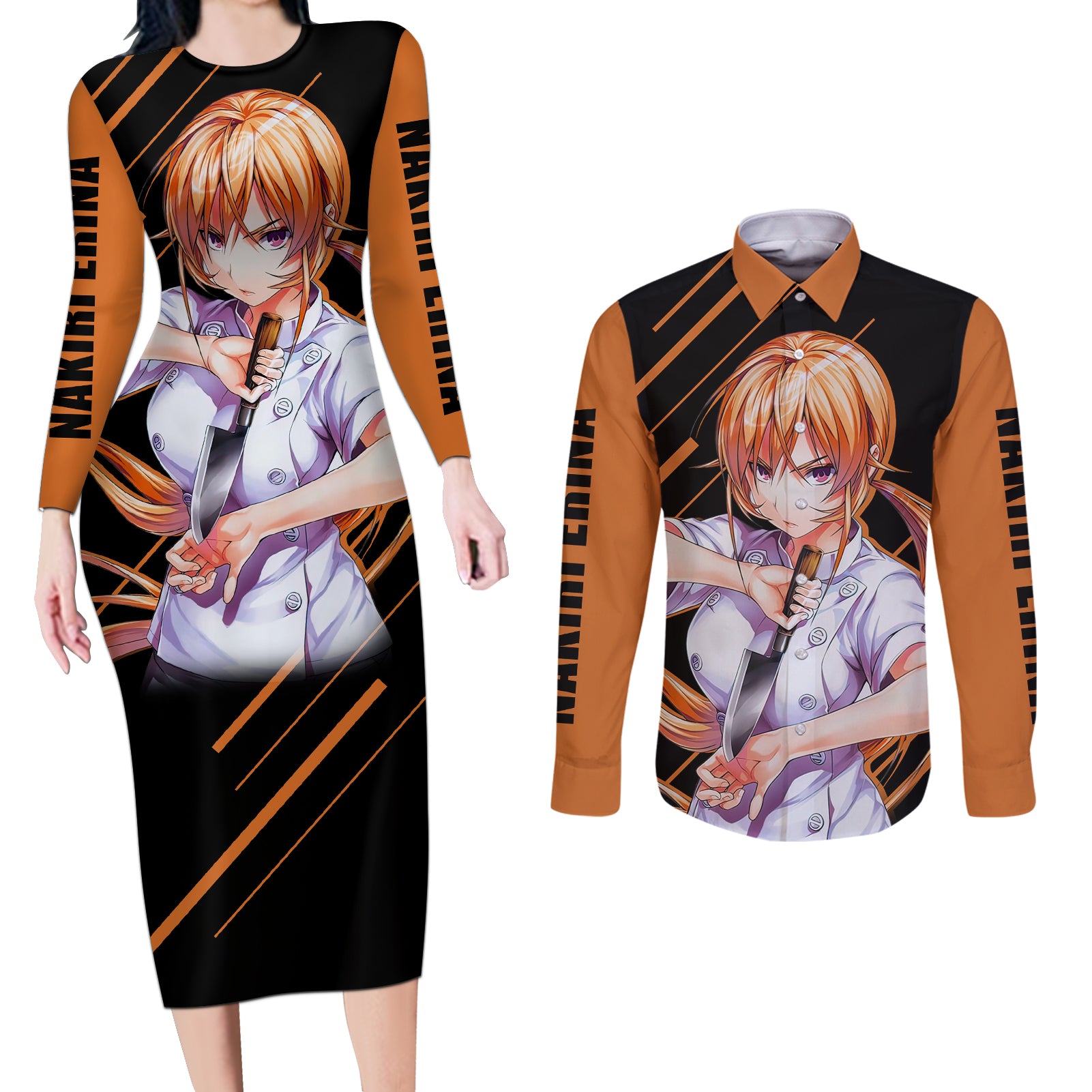 Nakiri Erina Couples Matching Long Sleeve Bodycon Dress and Long Sleeve Button Shirt Shokugeki no Soma Anime