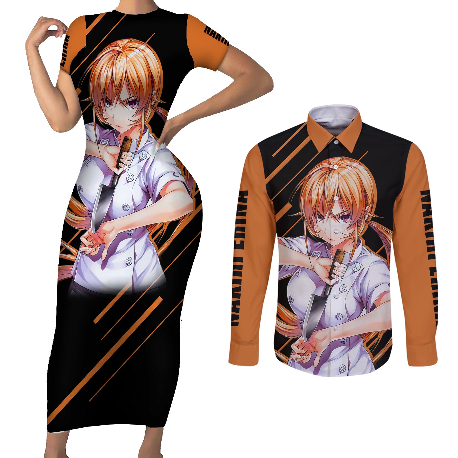 Nakiri Erina Couples Matching Short Sleeve Bodycon Dress and Long Sleeve Button Shirt Shokugeki no Soma Anime