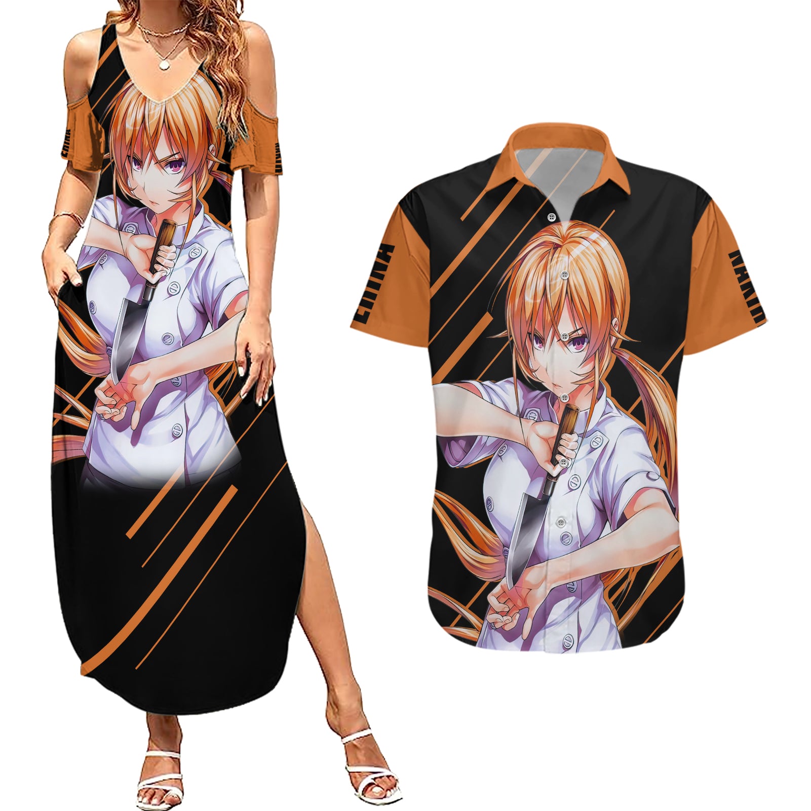 Nakiri Erina Couples Matching Summer Maxi Dress and Hawaiian Shirt Shokugeki no Soma Anime