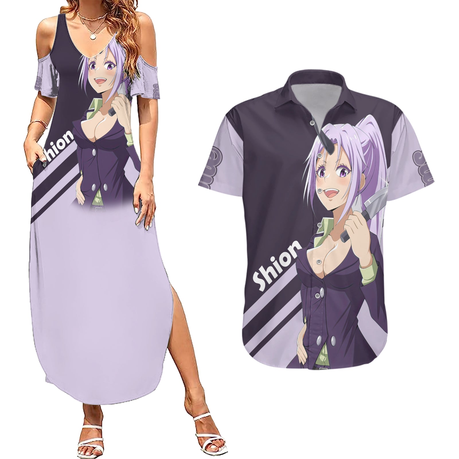 Slime Shion Couples Matching Summer Maxi Dress and Hawaiian Shirt TenSura Anime