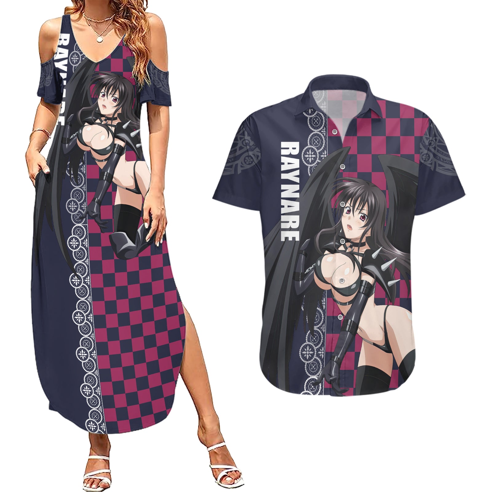 Raynare Couples Matching Summer Maxi Dress and Hawaiian Shirt Highschool Of Dead