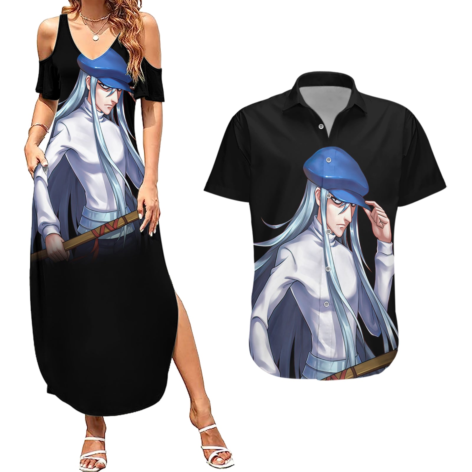 Kite Hunter X Hunter Couples Matching Summer Maxi Dress and Hawaiian Shirt Anime Style